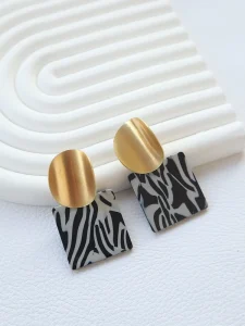 Supplier Bulk Women’s Nickle Free Zebra Print Earrings Acrylic & Acetate Material Gold Accent Geometric Fashion Jewelry
