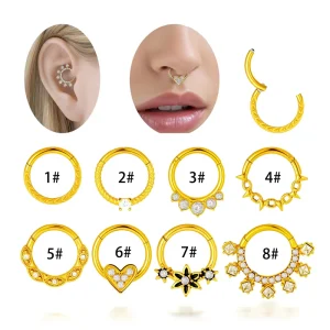Surgical Stainless Steel Cartilage Earrings Zircon Cilcker Septum Hoop Nose Rings Tragus Lobe Nostril Piercing Jewelry