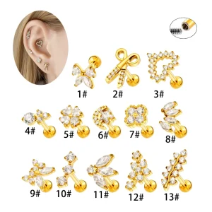 Surgical Stainless Steel Cartilage Labret Piercing Jewelry Internally Thread Tragus Earrings Flat Back Lobe Helix Earring