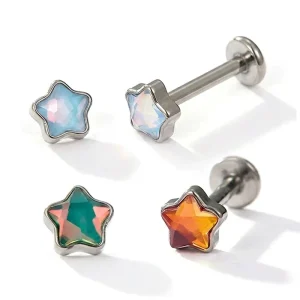 Surgical Stainless Steel Star Labret Stud Earring Colorful Faceted Star Cartilage Tragus Helix Piercing Body Jewelry for Women