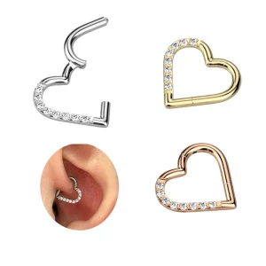 Surgical Steel Clicker Heart Hinged Segment Ring Daith Tragus Cartilage Earring Fashion Body Jewelry