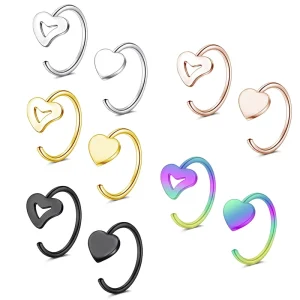 Surgical Steel Heart Nose Rings & Studs in 316L L-Shaped Jewelry Hypoallergenic for Body Jewelry
