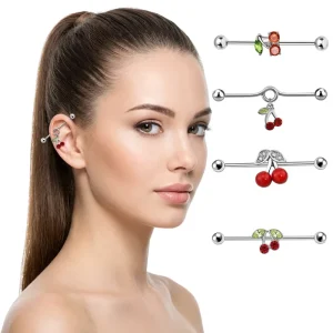 Surgical Steel Scaffold Piercing Cherry Industrial Barbell Rings Stainless Steel Ear Piercing Cherry Body Jewelry
