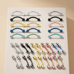 Surgical Steel Spike Eyebrow Piercing Mixed Colors Curved Barbell Body Jewelry for Women Men