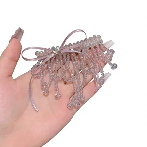 Sweet Atmosphere Handmade Pink Crystal Bow Tassel Earrings Cute Vivid Korean style Exquisite Playful Hair Accessory for Women
