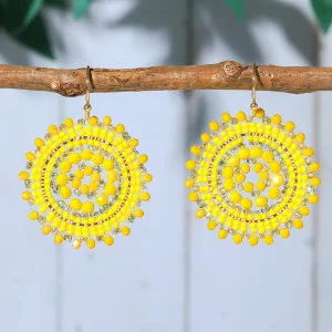 Sweet Bohemian Holiday Handmade Beaded Woven Colorful Earrings Ethnic Crystal Meter Bead Earrings for Woman Jewelry Gift