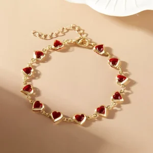 Sweet Candy Color Heart Beaded Bracelet for Women Colorful Love Fashion Trendy Charm Jewelry Gift Bronze