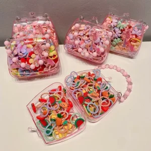 Sweet Cartoon Elastic Hair Ties Set with Transparent Carrying Case for Girls Aged 3 10