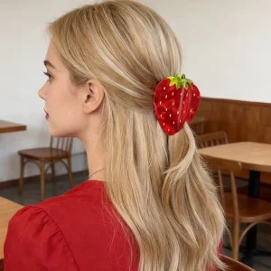 Sweet Creative Elegant Strawberry Design Hair Clip for Women Updos Pink Red Fruit Plastic Party Hair Accessory