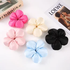 Sweet Cute Blue Satin High Quality Eco Friendly Party Hair Scrunchies Rubber Band Jumbo Elastic Flower Ties Women