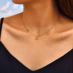 Sweet Delicate Geometric Unisex Collarbone Chain 18K Gold Plated Stainless Steel Punk Style Pendant Necklace Set 3 Cherry