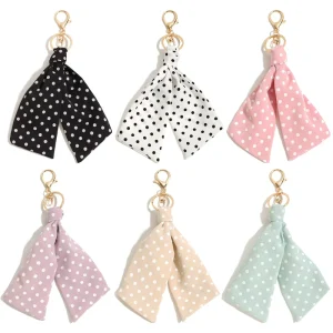 Sweet Fabric Keychain Cute Mini Polka Dot Scarf Bag Charm Key Accessories for Women As Fashion Gameday Gift