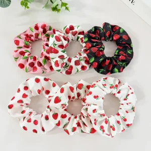 Sweet Fruit Scrunchies Hair Ties Cherry Strawberry Print Ponytail Elastic Bands Hair Rope Cute Hair Accessories for Women Girls