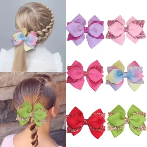 Sweet Glitter Ribbon Hair Bow Alligator Clips for Baby Girls Hair Accessories