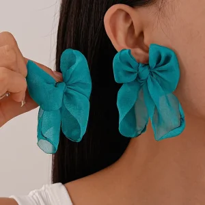 Sweet Hand woven Lace Bow Silver Pin Stud Earrings Elegant Simple All match High grade Yiwu Women’s Early Spring