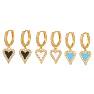 Sweet New Zircon Love Drop Earrings Set 18K Gold Plated Oil Heart Shaped Earrings Fashion Brass Pendant Earrings for Women