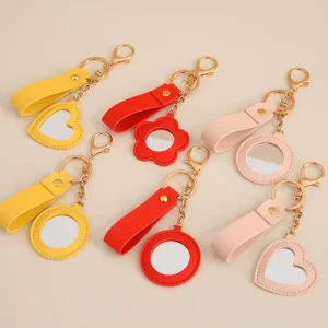 Sweet PU Leather Heart Flower Bags Charm Fashionable Handbag Pendant Colorful Love Travel Makeup Accessories with Mirror