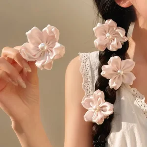Sweet Pink Cherry Blossom Hair Clip Pearl Cute Flower Hair Clip Brooch Bangs Side Clip Hair Accessory