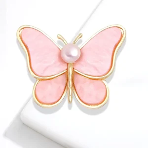 Sweet Pink Mint Green Butterfly Brooch Pin Imitation Pearl Insect Mascot Chiffon Shawl Buckle Lapel Costume Badges Gift