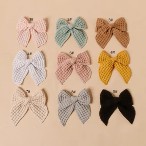 Sweet Style Fashionable Cotton Hair Bows for Girls Infants New Waffle Fabric Ribbon Hair Accessories for Parties
