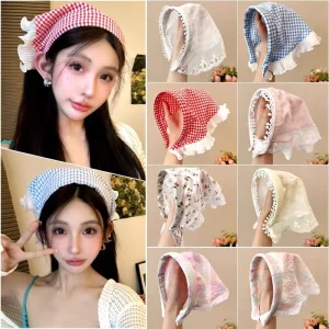 Sweet Style Head Scarf Headbands Hair Accessories Girls Lace Triangular Turban Hoops Bow Daily Use