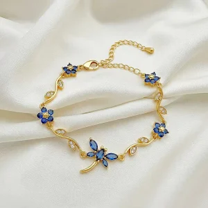Sweet Twisted Branch High Color Retention Rhinestone Bracelet Elegant Sparkling Bow Flower Zircon Bracelet