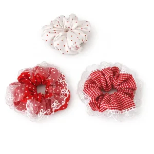 Sweet Vintage Red Scrunchies for Women High Quality Lace Hair Ties Party Style Hair Accessories
