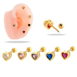 Sweet Wind Heart Zircon Cartilage Helix Earrings Earlobe Stud Externally Thread Tragus Piercing Jewelry Wedding Supplies
