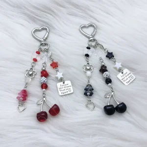 Sweet and Cool Hot Girl Personality Minimalist Style Cherry Keychain Bag Charm Earphone Mobile Phone Chain Accessories