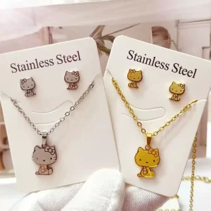 Sweet and Cute KT Cat Set Fashion Stainless Steel Set 18K Jewelry
