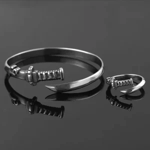 Sword Shape Stainless Steel Bracelet Rings Jewelry Set Open Design Wedding Engagement Vintage Gifts Factory Classic Style