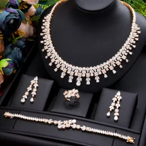 T149B Fashion Gift High Quality Luxury Fashion Trendy Jewelry Sets for Women Zircon Crystal Dubai Bridal Ring Wedding Party