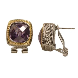 TE654 14K Gold Plated Two Tone Cubic Zirconia Crystal Stud Earrings