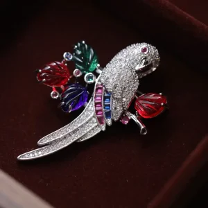TIANSHE High end Copper Zircon Parrot Brooch Men’s Women’s Fashion Luxury Animal Suit Corsage Accessories