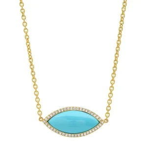 TKJ 925 Silver Jewelry Handmade Fashion Large Turquoise Marquise Necklace with Diamonds OEM ODM