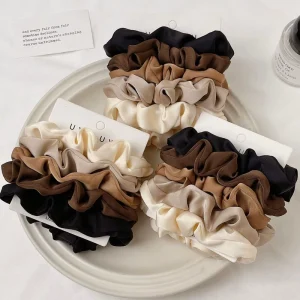 TREETIP Custom Logo 5pcs set Satin Scrunchies Korean French Elegant Solid Color Hair Bands Women Light Luxury Hair Accessories