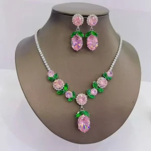 TRENDY Crystal Fashion Necklace Earring Set Crystal None Tarnish No Fade Jewelry Set Costume Crystal Jewelry