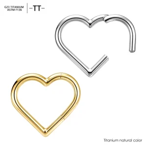 TT ASTM F136 Titanium Children’s Heart Shaped Septum Clicker Ear Piercing Hinged Segment Hoop Earrings Tragus