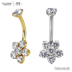 TT ASTM F136 Titanium G23 Implant Grade Gold Plated Zircon Belly Button Ring Body Piercing Jewelry Navel Piercing