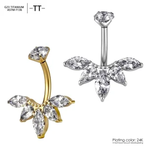 TT ASTM F136 Titanium Internally Threaded Zircon Gold Plated Navel Ring Piercing Jewelry G23 Belly Button Ring Body Jewelry
