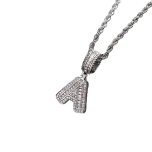 TZM1 Silver Unisex Hip Hop New Rock Zircon English Alphabet Pendant Necklace Fashion Mens Zircon Letter Necklace Jewelry Brass