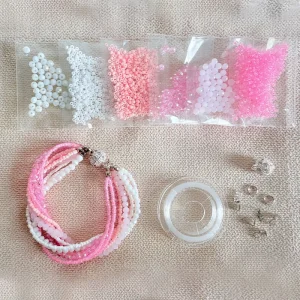 Taifeng R5T668 Multilayer Crystal Beaded Resin Pink White Bracelet Diamond Clasp Bohemian European Style Jewelry Women