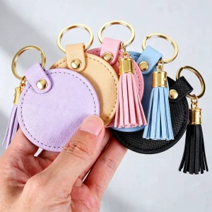 Tanglan Creative Cute Ground PU Leather Keychain Custom Embossed Logo Bag Charm Pendant Women Fashion Water resistant Accessory