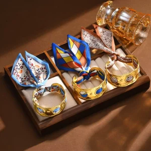 Tarnish Free Gold Stainless Steel Cuff Bangle Bracelet Open Wide Bracelets Wrist Cuff Wrap Silk Scarf Combination Bracelet