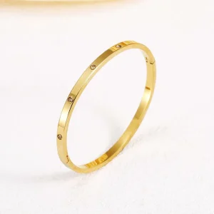 Tarnish free Titanium Steel Bangle Micro Pave Glistening Gypsophila Bracelet Waterproof PVD Plated Personalized Couple Gift