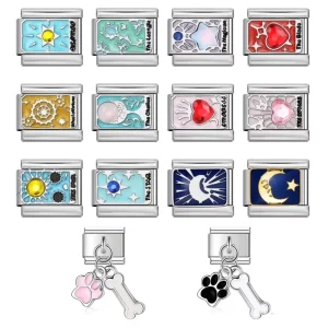 Tarot Card Divination Star Moon Sun Italian Charm Links Fit 9mm Stainless Steel Bracelet Women Jewelry Making DIY Beads