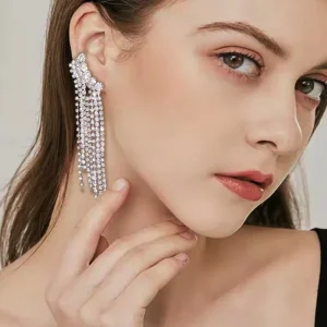 Tassel Earrings Long Fashion Jewelry Trendy Crystal for Women Wedding Engagement Party Gift