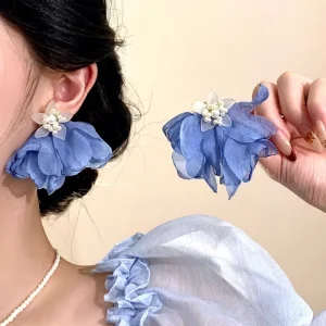 Tassels Earrings for Women Cloth Flowers Summer Sweet Korean Fashion Jewelry Beach Style Elegant Earrings