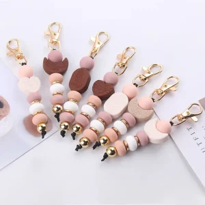 Teacher Boho Key Chain Bag Charm Colorful Moon Heart shaped Silicone Beads Bracelet Keychain