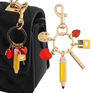 Teacher Keychain Bag Charm Cute Apple Pencil Ruler Palette Purse Charm Keyring Teacher Appreciation Key Chain
